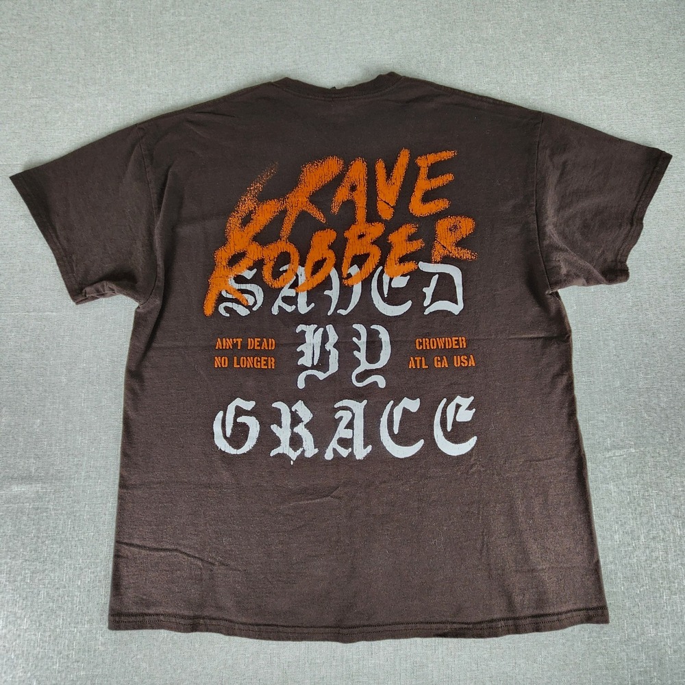 Crowder Grave Robber Saved By Grace T-Shirt Mens XL Brown Ultra Cotton Graphic